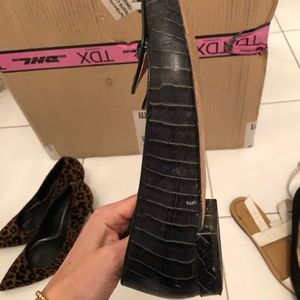 J Crew hunter green crocodile Belgian loafers